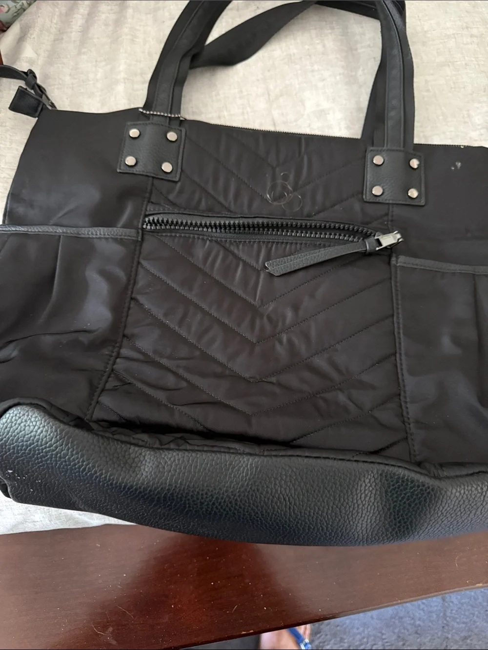 Cynthia Rowley Black Quilted Laptop Tote with Dual Handles